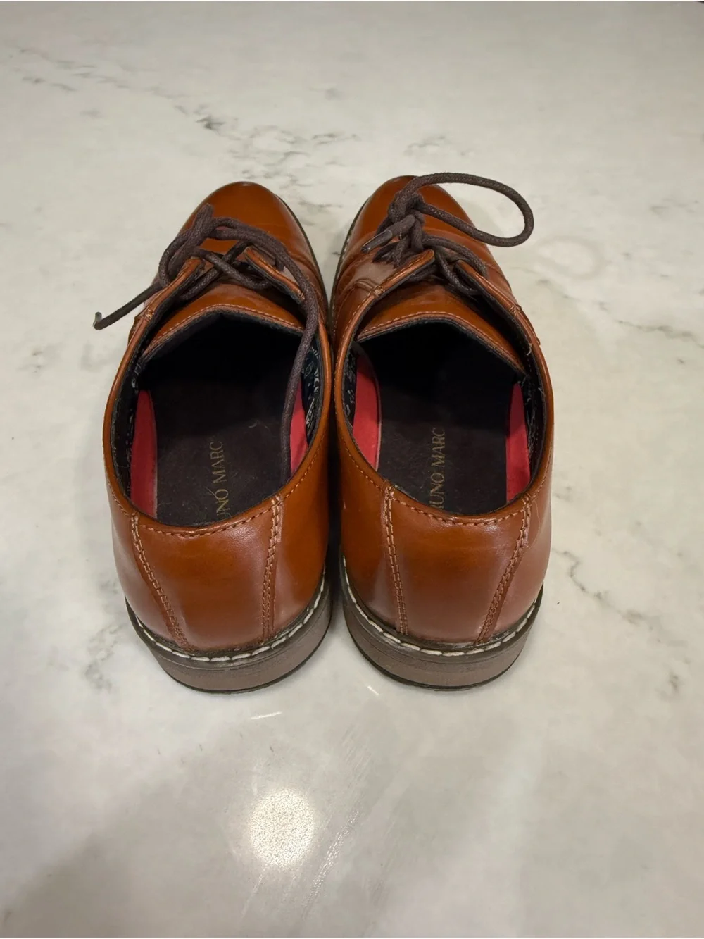 Classic Tan Lace-Up Kids Dress Shoes with Stitched Detail